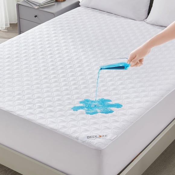 Protector de colchón BEDLORE, impermeable, tamaño completo, blanco