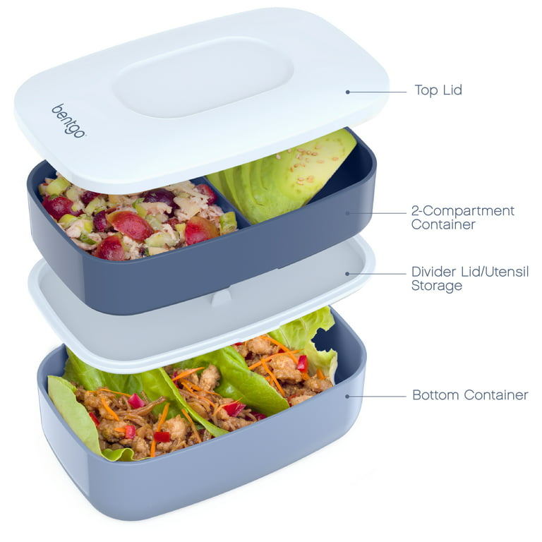 Bentgo Classic (Blue) - All-in-One Stackable Lunch Box Solution - Sleek and  Modern Bento Box Design Includes 2 Stackable Containers, Built-in Plastic  Silverware… in 2023