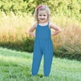 thumbnail image 4 of USNSM Toddler Kids Girls Sleeveless One Piece Jumpsuits Loose Fit Casual Summer Solid Color Romper Trendy Baggy Harem Pants with Pockets Blue 5 Years, 4 of 5