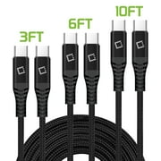 Cellet 3-Pack USB-C Cables, 3ft, 6ft, & 10ft USB-C to USB-C Cables Compatible with iPhone 15 Series, Samsung Galaxy Series, Google Pixel Series