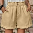 thumbnail image 2 of XuJwPNcy Womens Linen Shorts Elastic High Waisted Button up Shorts with Pockets Fashion Solid Fold Hem Shorts, 2 of 5