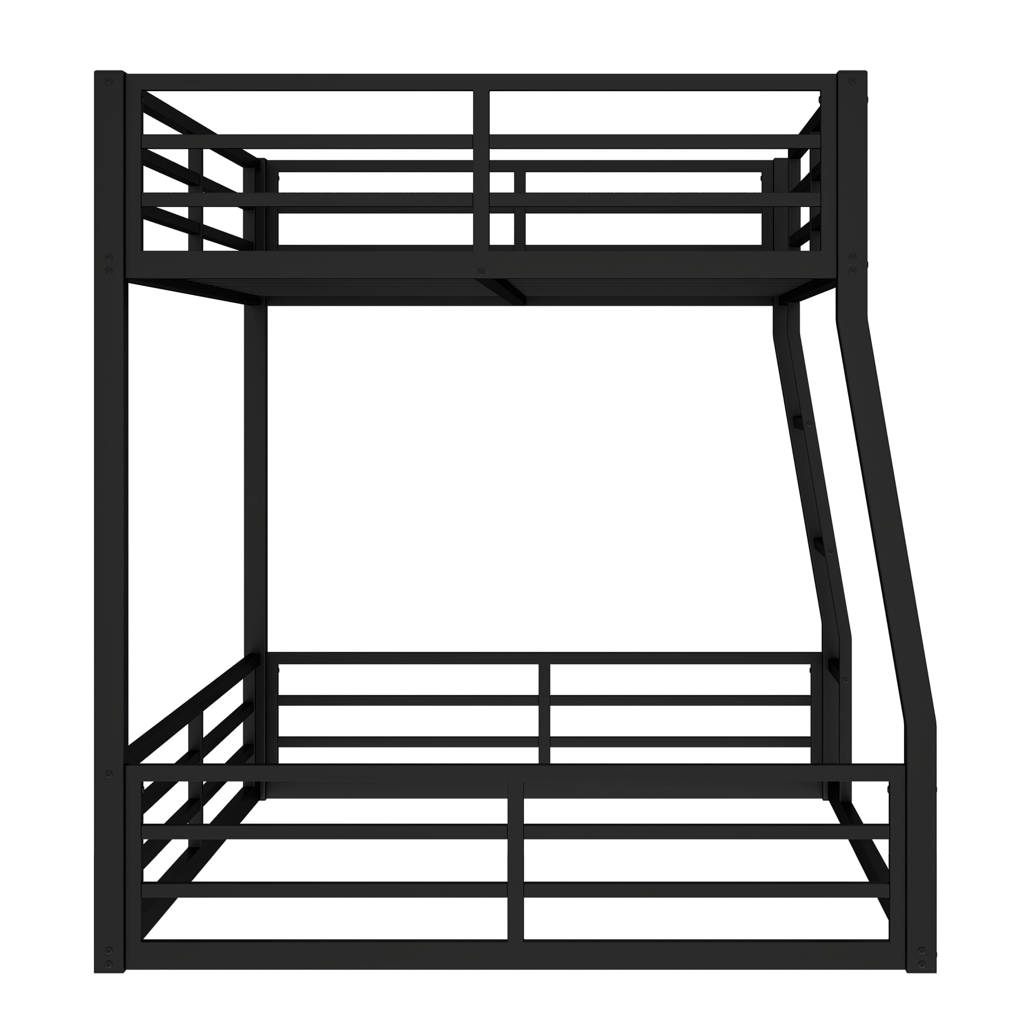 Leumius Metal Bunk Bed,Full XL over Queen Floor Bunk Bed Frame for Kids/Teens/Adults,Space-Saving/Noise Reduced/No Box Spring Needed,Black