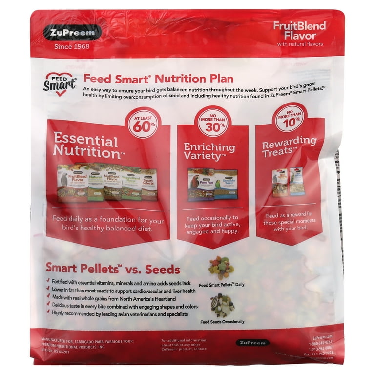 ZuPreem FruitBlend Flavor Bird Food, Natural Pellets for