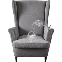 TOPCHANCES Jacquard Wingback Chair Slipcovers, 2-Piece Stretch Spandex Wing Chair Covers, Waterproof Wingback Armchair Sofa Slipcover for Living Room Bedroom ( Dark Gray )