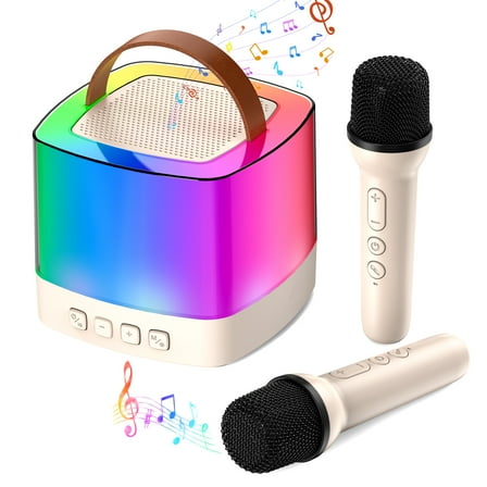 Portable Mini Karaoke Machine with 2 Wireless Microphones and LED Lights, Bluetooth Speaker for Kids and Adults, Fun Singing Toy and Birthday Gift for Boys, Girls, and Family Home