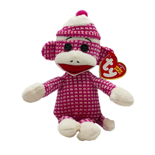 Ty Beanie Baby Quilted Pink Sock Monkey Stuffed Animal MWMT