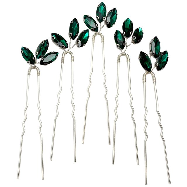 Betiteto Accesorios para el Cabello de Novia de Cristal, 5 Piezas, Tocado de Diamantes de imitación en Forma de U para Fiesta de Bodas (Verde Esmeralda)