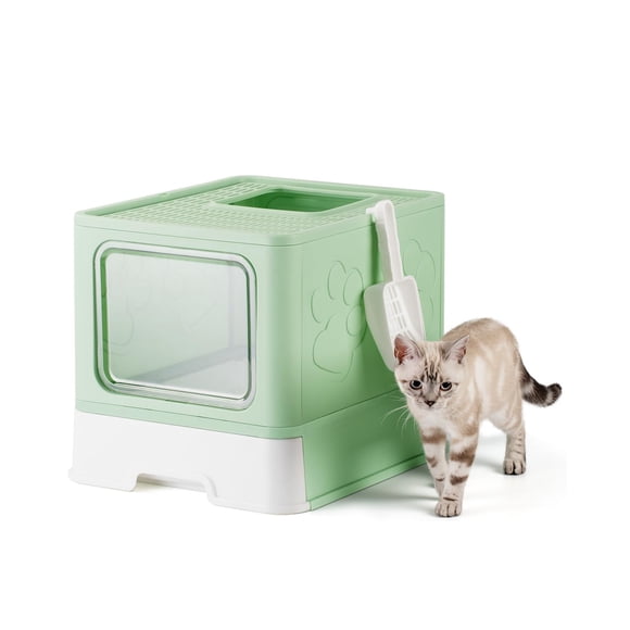 Caja de arena para gatos Qualasision cerrada grande con tapa verde