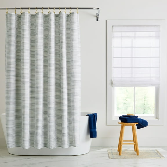 Better Homes & Gardens Mélange Stripe Shower Curtain Blue, BCI Cotton, Recycled Polyester, 72 W x 72 L, 1 Piece