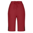 thumbnail image 7 of Womens Red Cotton Shorts High Waisted, 100% Cotton Loose Fit Casual Shorts with Drawstring Waist & Pockets for Summer,Size M, 7 of 7
