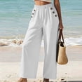 thumbnail image 2 of VEKDONE Lounge Pants for Women Cotton Elastic High Waist Palazzo Pants Button Decorative Straight Leg Trousers Summer Loose Fit Comfy Wide Leg Pants with Pockets White XL, 2 of 7