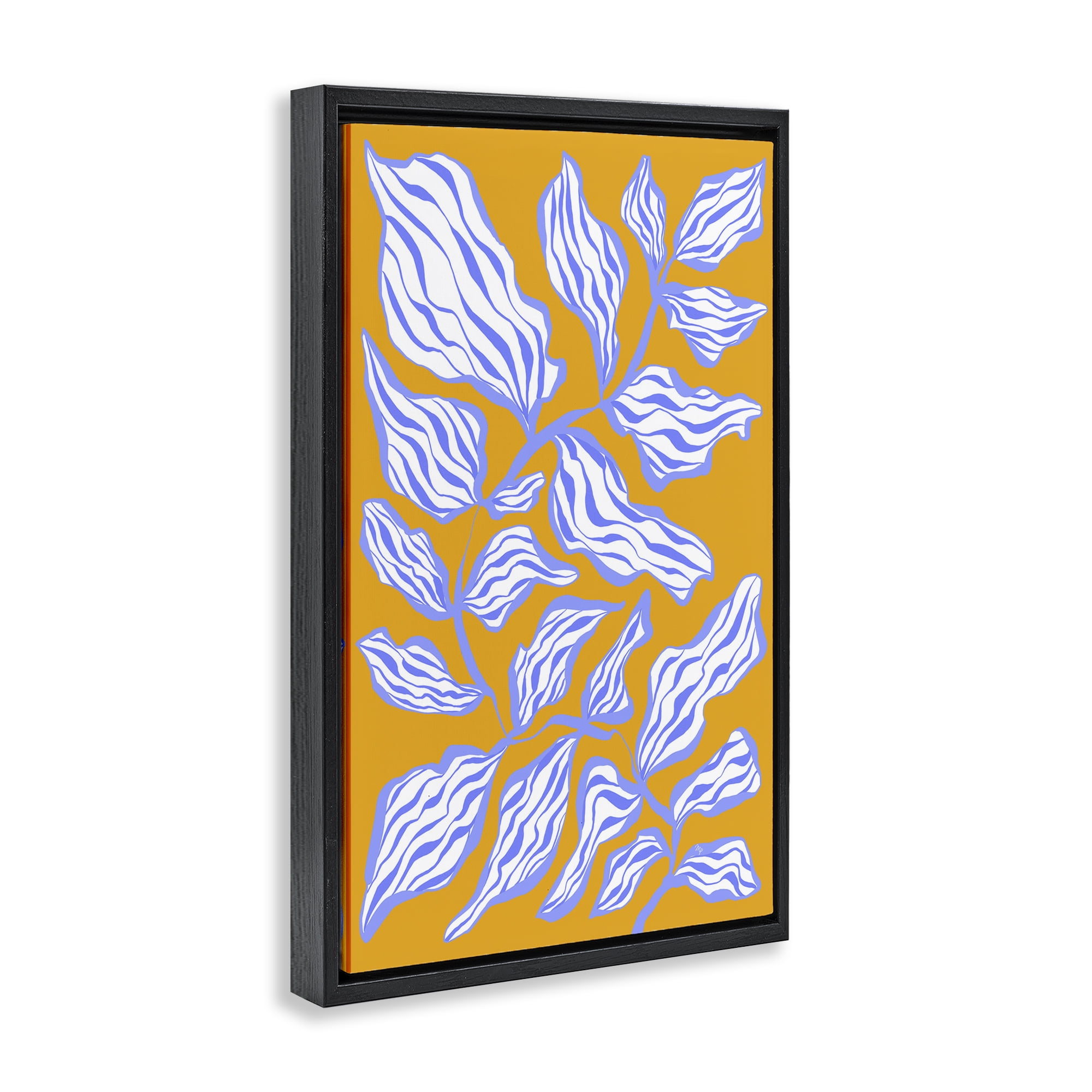 Stupell Industries Leaves on Orange Botanical & Floral Painting Black Floater Framed Art Print Wall Art, 17 x 25