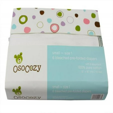 OsoCozy 6 Pack Prefolds Bleached Cloth Diapers, Size