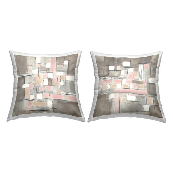 Stupell Industries Abstract Checkered Pattern Brown Shapes Traditional Pink, 18 x 7 x 18, Decorative Pillows, (Set of 2)