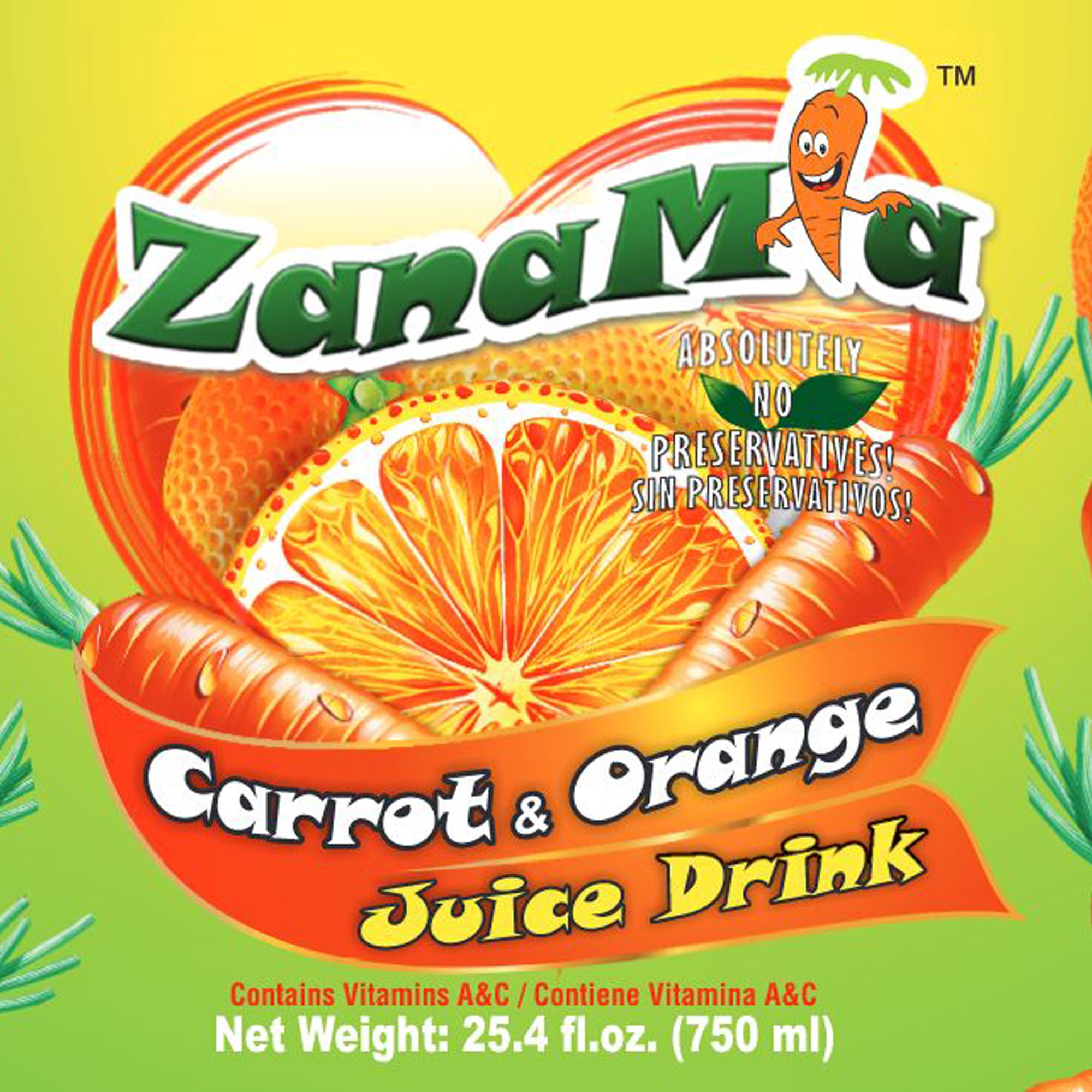 ZanaMia Carrot Orange Juice Drink, 25.4 fl oz Single Glass Bottle