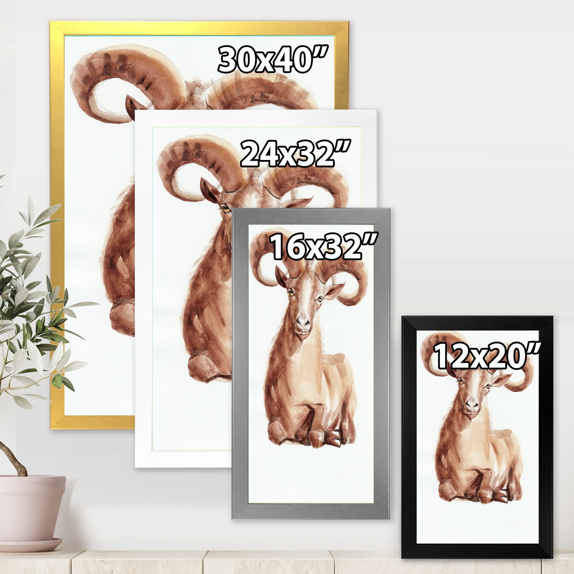 Designart 'Abstract Portrait of Wild Ram With Mighty Horns II' Farmhouse Framed Art Print