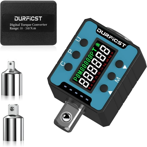 Digital Torque Wrench,DURFICST 1/2" Digital Torque Adapter with Backlight/Alarm, Electronic Torque Wrench Converter with ±2% Accuracy, Range 10-340 N.m,Buzzer and LED Indicator, for Automotive Repair