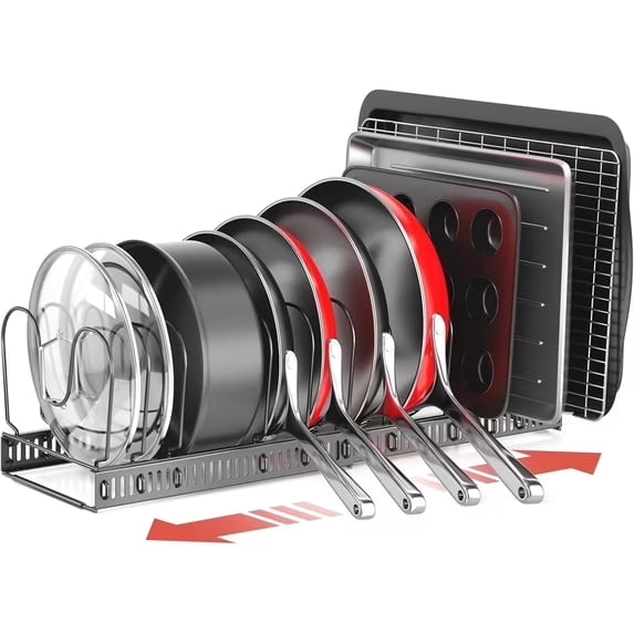 ORDORA Pots and Pans Organizer  under Cabinet with Pan Holder: Expandable 11.8"-22.8" Kitchen Cabinet Organizer Rack, 12 Adjustable Dividers Storage Pan Organizer Rack for Cookie Sheets