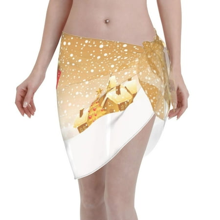 Qekee Christmas Snowman Gift Women s Short Sarongs Cover Ups Sheer Bikini Wraps for Swimwear