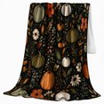 thumbnail image 2 of Pumpkins Autumn Flora Black, Cozy Friendship Quote Scene, Warm Flannel Blanket for Ranch House and Living Room, Art Lovers Thanksgiving Gift, Artistic Home Decor, 2 of 7