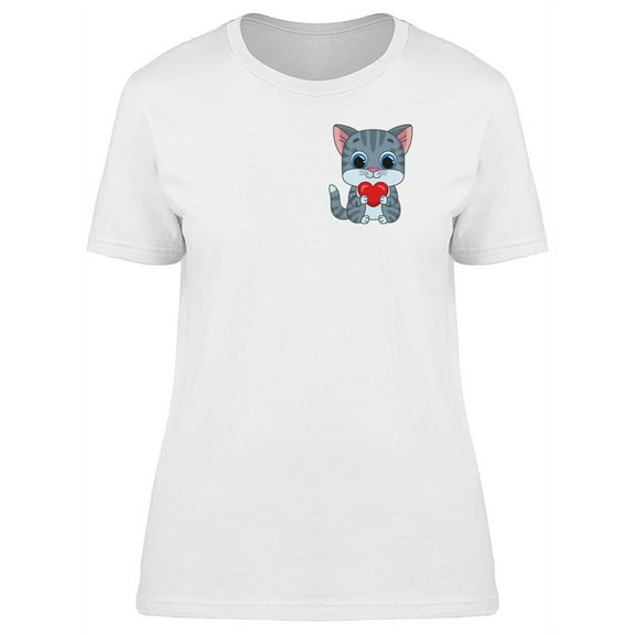 Kitten Holding Tiny Heart T-Shirt Women -Image by Shutterstock, Female x-Large