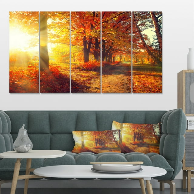 Autumnal Trees in Sunrays - Large Landscape Canvas Art Print