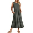 thumbnail image 1 of Prolriy Robes Printemps Été pour Femmes 2025 Robes d'Été Décontractées Sans Manches Col Rond Robe Longue Fluide à Volants avec Poches Robes d'Été pour Femmes, Robes pour Femmes Gris m, 1 of 4