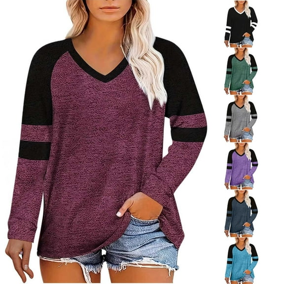 Olyvenn Women's Plus Size Tops Striped Raglan Long Sleeve V neck T Shirts Color Block Casual Tunics Tee Shirt Green XXL