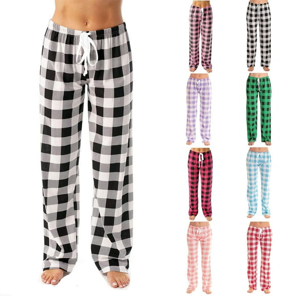 Swuxness Women's Casual Home Pajamas Pants, Women Long Pajamas Pants, Women's Plaid Sleep Pants Drawstring Elastic Waist Soft Comfortable Pants Hot Pink, S