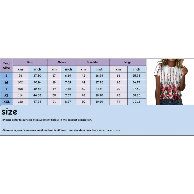 B91xZ Cotton Shirts For Women Womens Casual Fashion Printed Pattern Short  Sleeve Round Neck TShirt Top Blue,L