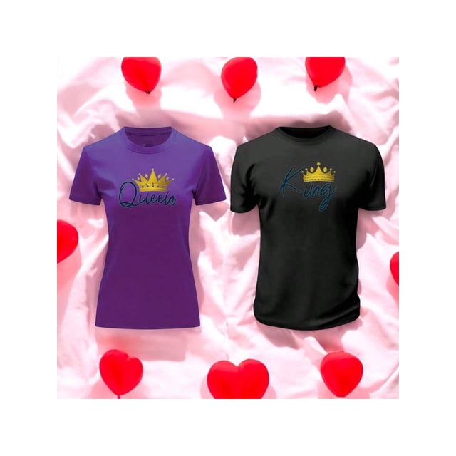 Playera En Duo Para Parejas De Queen y King 14 De Febrero San Valentin Color Morado Talla Grande Marca Emil SaEs