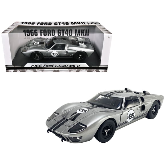 1966 Ford GT-40 MKII #F85 Silver Metallic with Black Stripes 1/18 Diecast Model Car by ACME