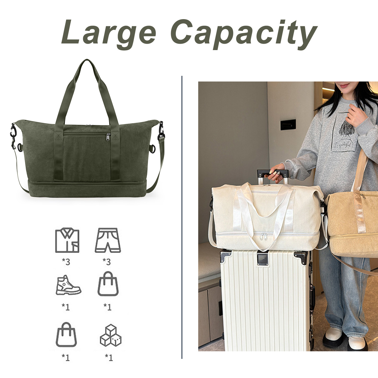 GYNKY Corduroy Travel Duffel Weekender Bag for Women photo 7