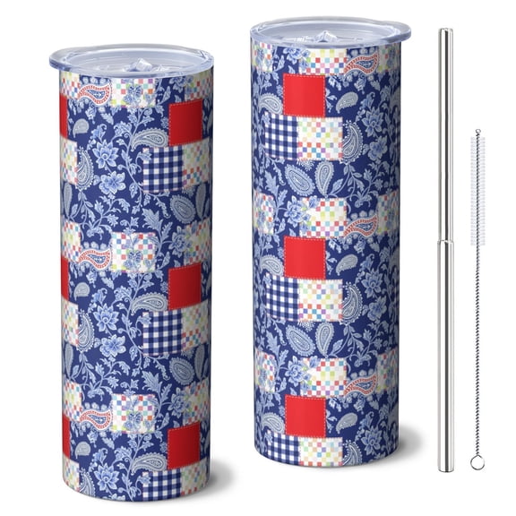 Pioneer Flower Floral Print Pattern 20oz Skinny Tumbler with Straw & Lid, Double Wall Vacuum Insulated Cup, Leak-Proof, Cup Holder Friendly, Hot 6H Cold 12H