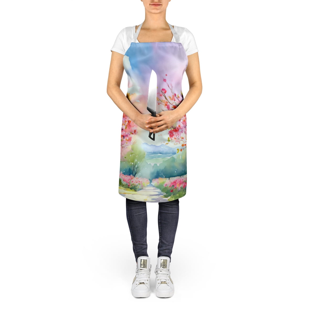 Michigan Apple Blossoms in Watercolor Apron 27 in x 30 in