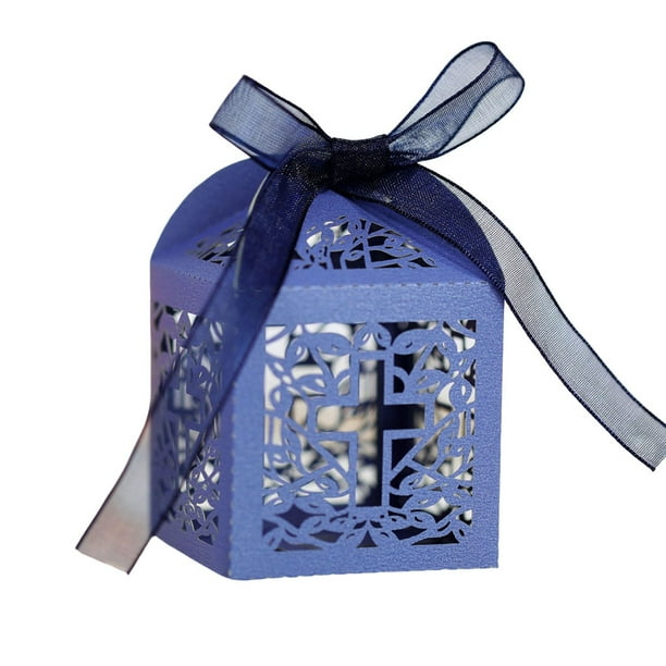 Bewildely Cajas de regalo de 50 piezas, soporte para paquete de galletas de Chocolate y aperitivos, organizador de contenedores huecos de cinta Kits de decoración para fiestas Azul
