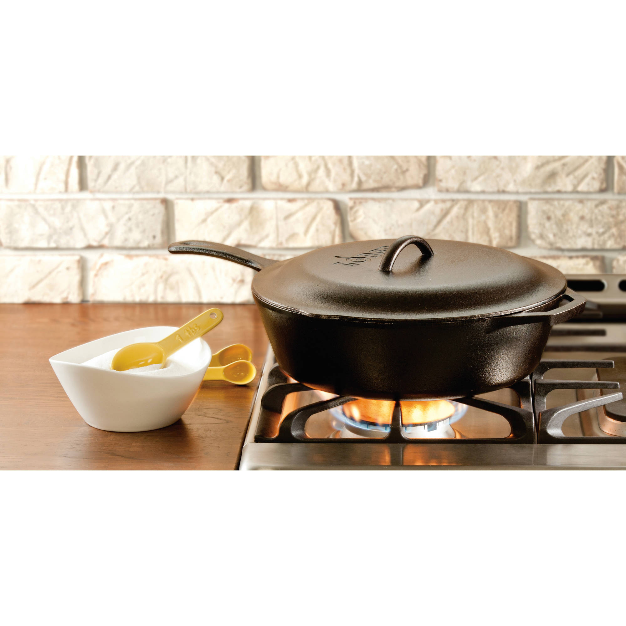 Lodge Cast Iron Pre-Seasoned Deep Skillet with Iron Cover and Assist Handle, 5 Quart, Black - image 2 of 8