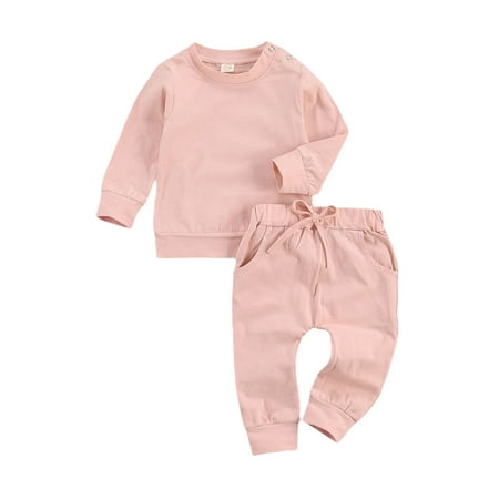 

Canrulo Newborn Baby Boy Girl Pajamas Outfits Long Sleeve Tops and Drawstring Pants 2Pcs Fall Winter Clothes Pink 0-6 Months