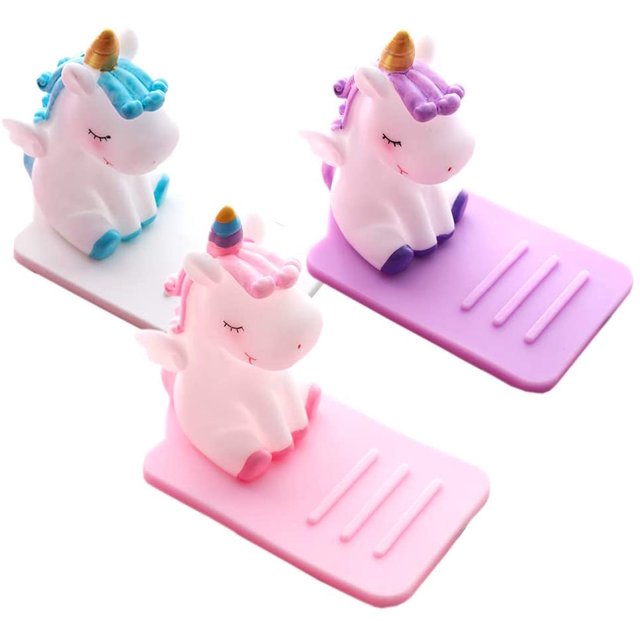 Lot de 3 Supports de Téléphone Unicorn, Support de Cellulaire Réglable, Compatible avec Tous les Téléphone Intelligent (Rose + Bleu + Violet)