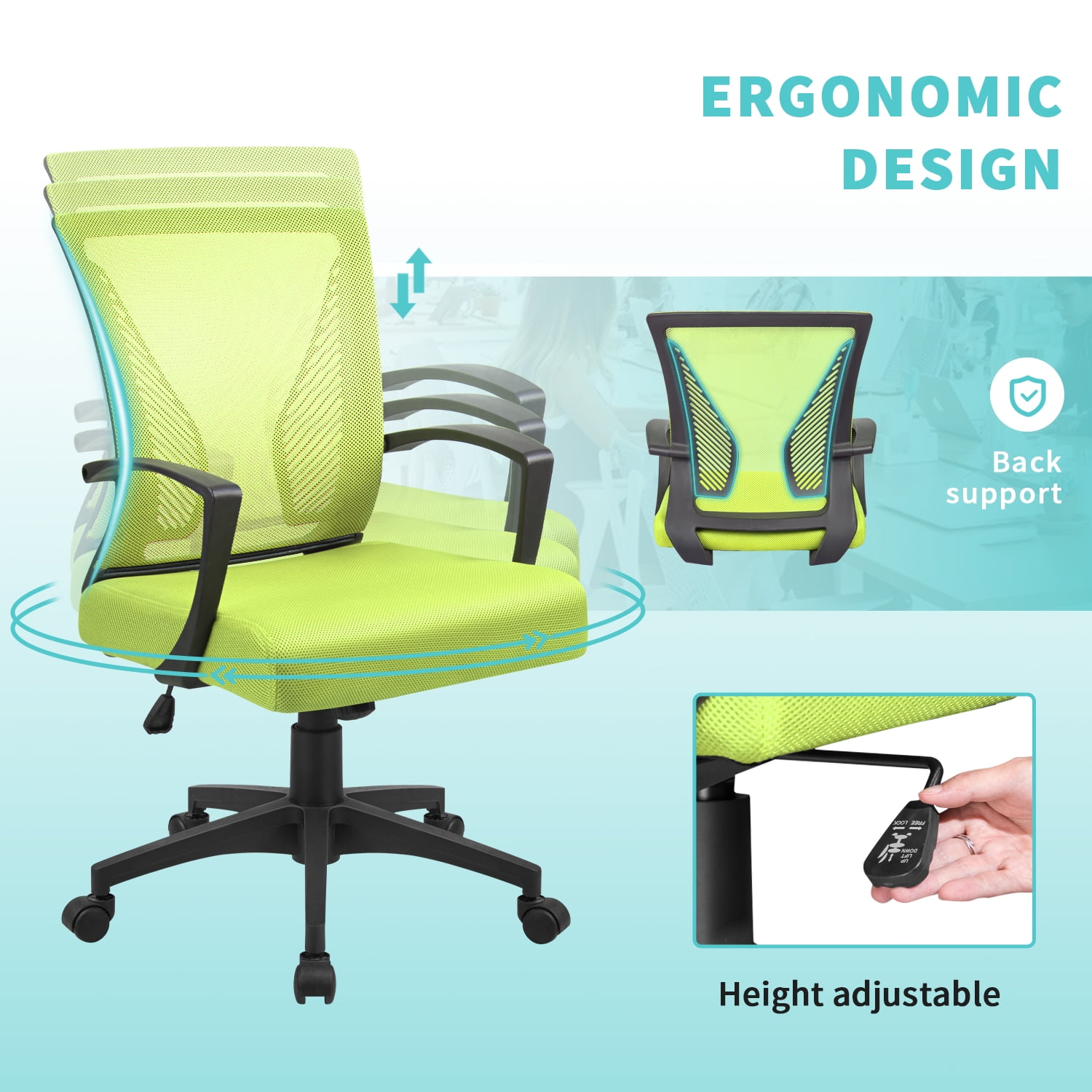 Furmax Office Mid Back Swivel Lumbar Support Desk Computer