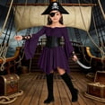 thumbnail image 7 of Kids Girls Pirate Dress Bell Sleeves Dresses for Girls with Corset Belt Handkerchief Hem Pirate Themed Party Outfits, 7 of 7