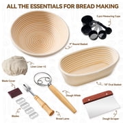 Kikcoin Bread Proofing Basket, Banneton Bread Proofing Basket Set of 2, Round 9 and Oval 10 Bread Bowl with Linen Liner, Bread Lame with 5 Blades