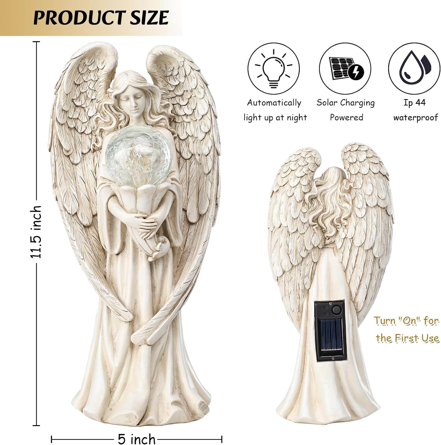 Garden Angel Outdoor Statue - Solar Powered Garden Angel Figurine for Garden Outdoor Decoration, Perfect Gift