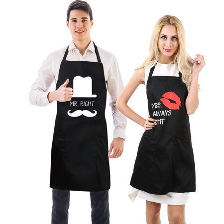 Adjustable Two Pocket Apron Uarter 2Pcs Couple Apron Set Cotton Couples Kitchen Aprons Adjustable Couple Apron Gift with 2 Pockets, Mr. Right & Mrs.Perfect Gift for Valentine's Day, Wedding Day, Anniversary and Birthday ()