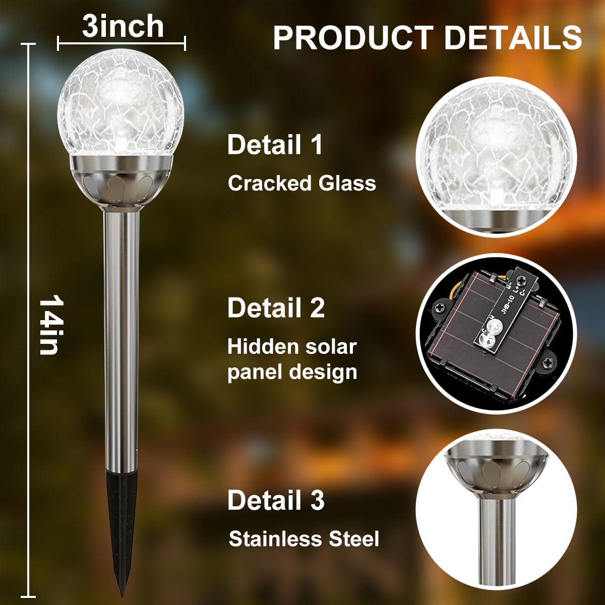 4 Pack Solar Lights Outdoor, Cracked Glass Ball Solar Garden Lights, Decorative LED Landscape Light for Patio Pathway Decor, Multicolor