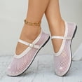 thumbnail image 4 of Lenago Mesh Ballet Flats for Women Fishnet Ballerina Flats Buckle Strap Mary Jane Flats Causal Daily Dress Shoes Daily Office Dress Shoes Summer Beach Fashion White Size-9, 4 of 9