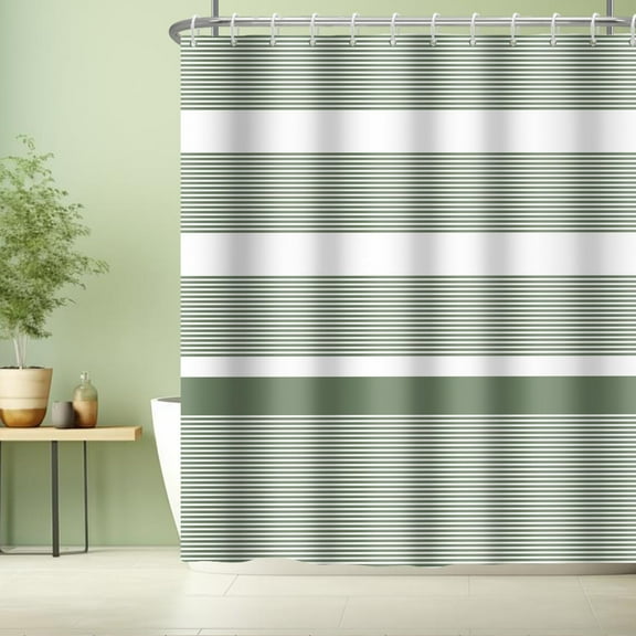 Boho Green Shower Curtain Farmhouse Sage Green White Striped Shower Curtains for Bathroom Decor 72W x 72 L Inches Waterproof Fabric Shower Curtains