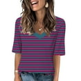 thumbnail image 2 of Lovskoo 2024 Women's Striped Half Short Sleeve Summer Shirts V Neck Loose T Shirts Tops and Blouse Tee Shirts Tunic Tops Casual Basic Blouses Hot Pink M, 2 of 6