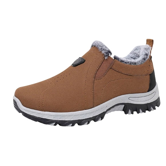 AUDeals Men Winter Snow Boots, Waterproof Slip On Boots, Lightweight Hiking Work Boots with Non Slip Sole (Coffee, 7)