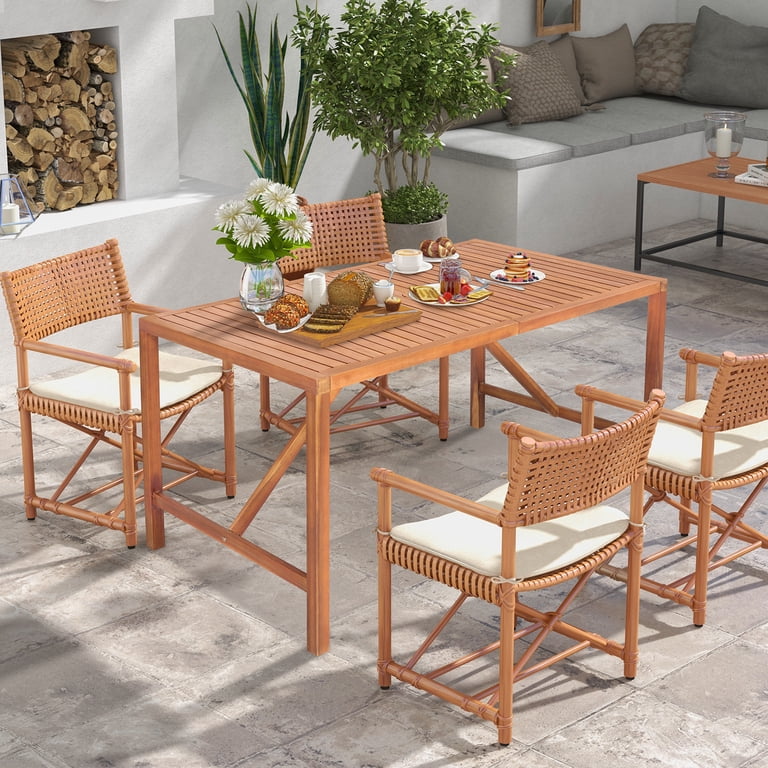Costway Patio Dining Table, Rectangular Acacia Wood, 4-6 Person